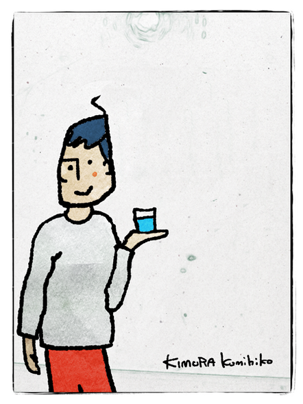 イラスト・筆者/コップの水をもった男の人