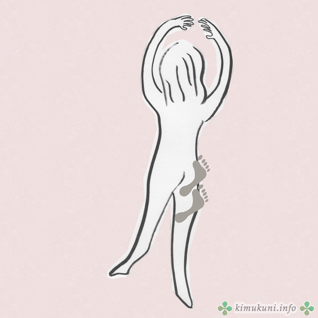 大腿の付け根を踏まれているところ（イラスト：ジャスミンさん）